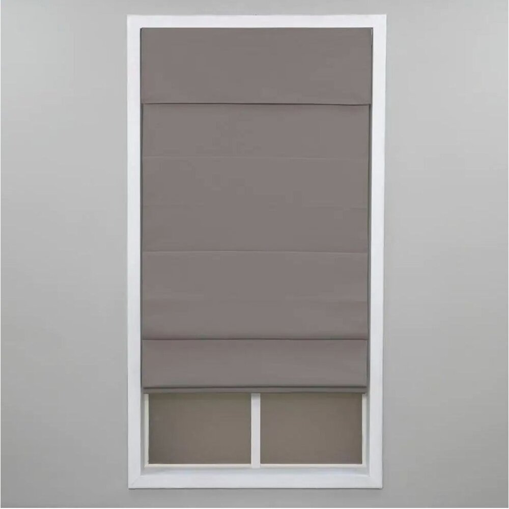 Real Simple Gray Cordless Blackout Energy-Efficient Cotton Roman Shade 32 in. W